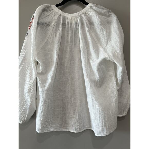 Good Hart White kantha Embroidered Crinkled Gauze Blouse Relaxed Size S fits L - Picture 8 of 9
